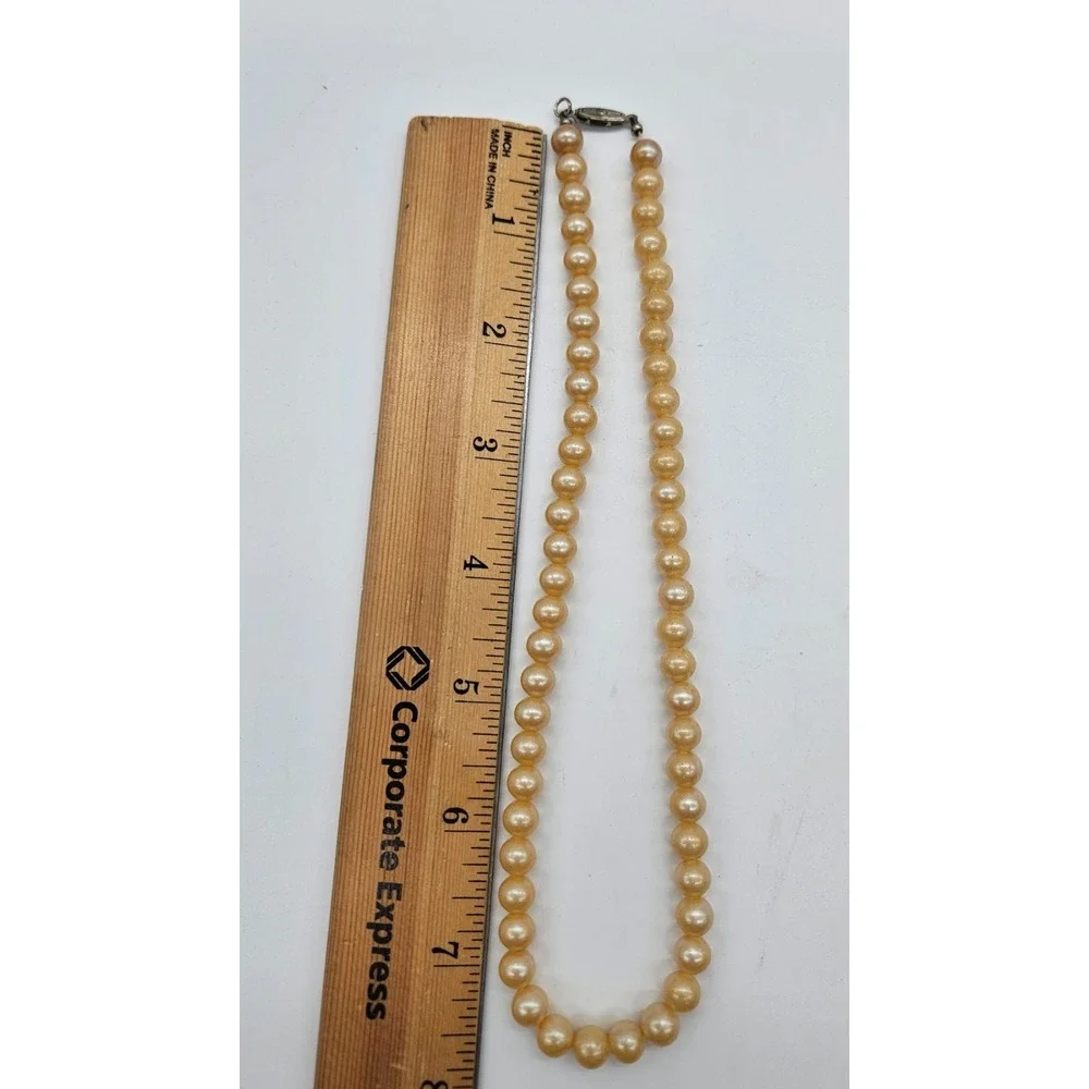 Vintage Japan Faux Pearl Necklace Champagne Single Strand Knotted Choker 15